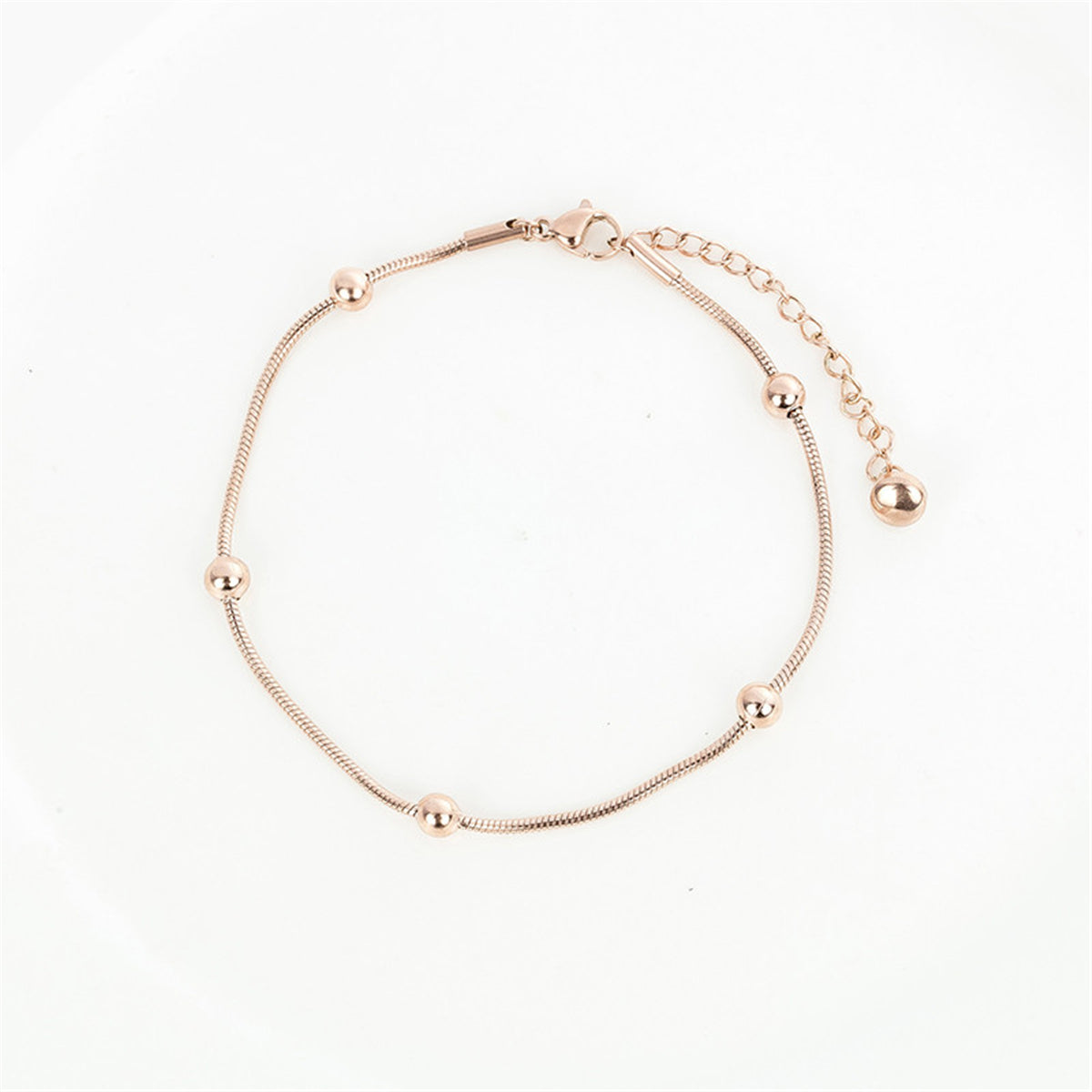 18K Rose Gold-Plated Station Anklet, rose gold anklet bracelet, elegant gift for her, front view