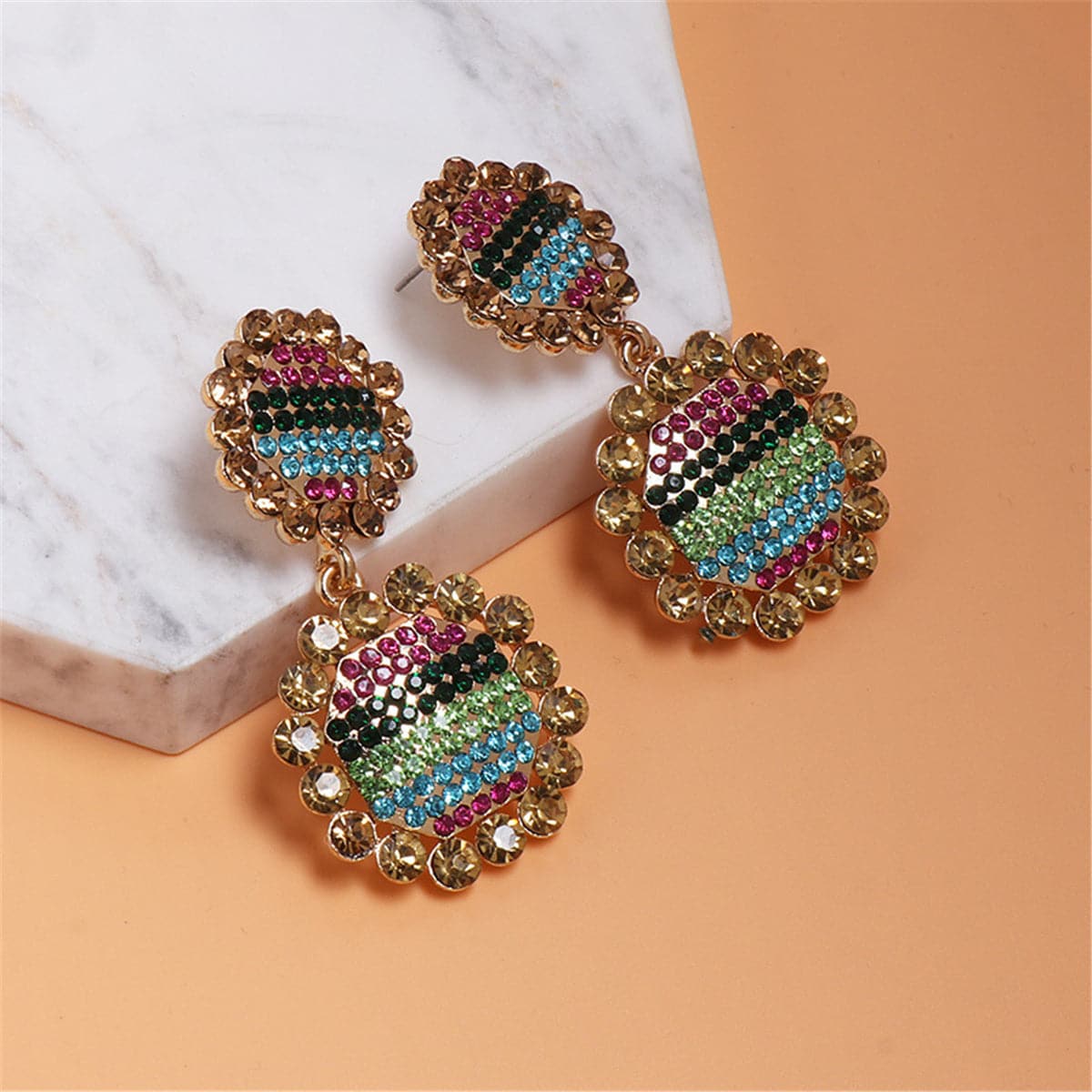Cubic Zirconia & 18K Gold-Plated Stripe Pavé Round Drop Earrings