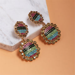 Cubic Zirconia & 18K Gold-Plated Stripe Pavé Round Drop Earrings