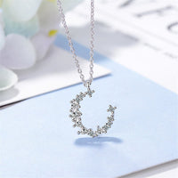 cubic zirconia & Silver-Plated Crescent Pendant Necklace - streetregion