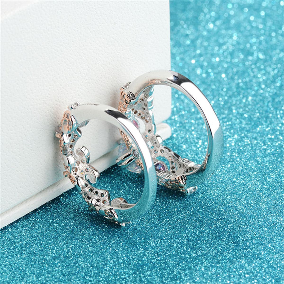 Cubic Zirconia & Crystal Two-Tone Claddagh Ring Set