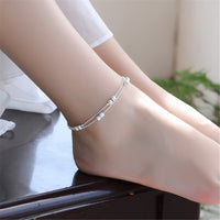 Fine Silver-Plated Frosted Bead Double-Strand Anklet