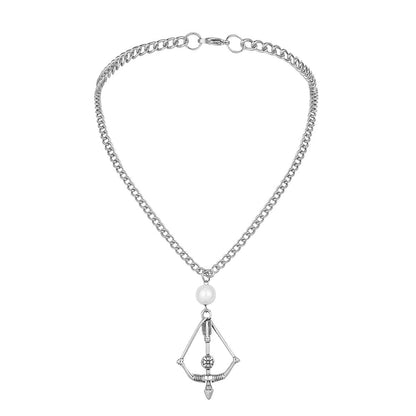 Pearl and Silver-Plated Cupid's Arrow Pendant Necklace, silver pendant necklace for women, elegant gift for her, side view