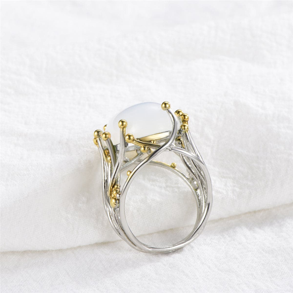 Moonstone & Two-Tone Oval Rattan Ring
