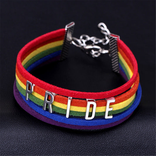 Red and Purple 'Pride' Cord Bracelet, bracelet for women, dainty minimalist design, front view
