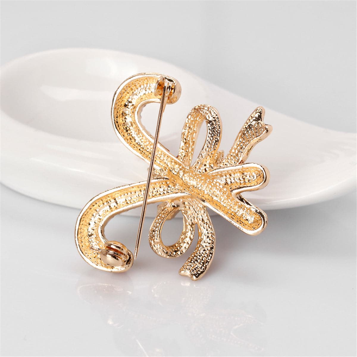 Red & 18K Gold-Plated Bow & Double Candy Cane Crutch Brooch