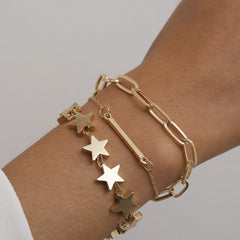 18K Gold-Plated Star Station & Bar Bracelet Set