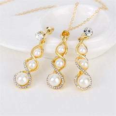 Cubic Zirconia & Pearl Twisted Drop Earrings & Pendant Necklace