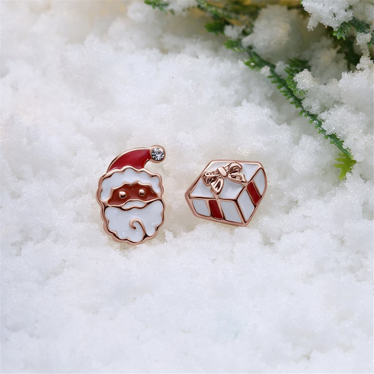 Cubic Zirconia & Red Gift & Santa Stud Earrings