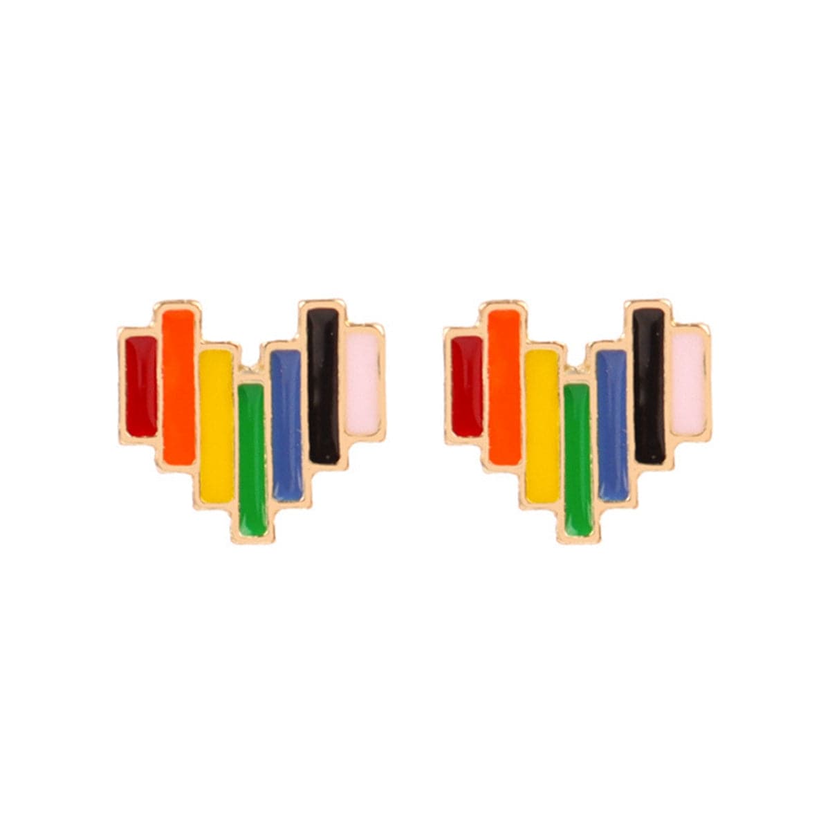 Colored Enamel & 18K Gold-Plated Rainbow Heart Stud Earrings