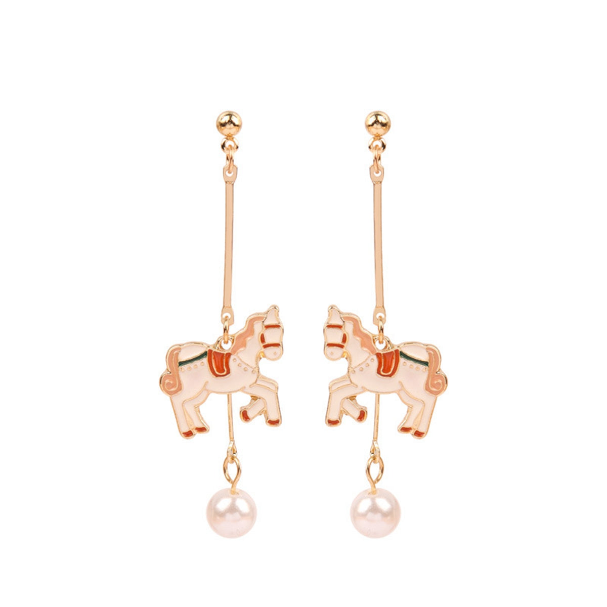 Pearl & 18K Gold-Plated Carousel Horse Drop Earrings