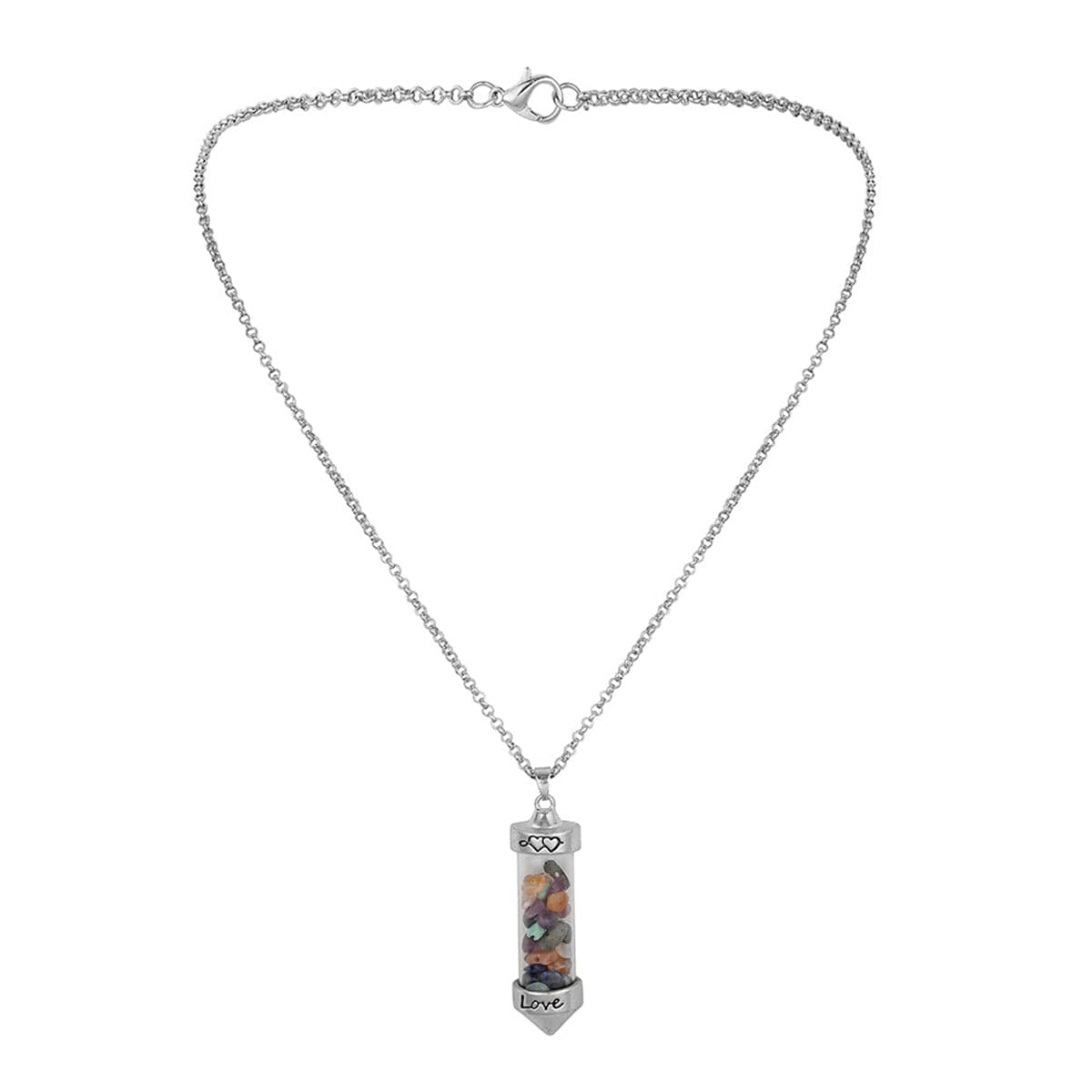 Blue Resin and Silver-Plated 'Love' Bottle Pendant Necklace, silver pendant necklace for women, everyday style, side view