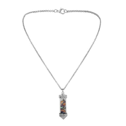 Blue Resin and Silver-Plated 'Love' Bottle Pendant Necklace, silver pendant necklace for women, everyday style, side view