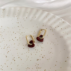 Red Enamel & 18K Gold-Plated Heart Charm Huggie Earrings
