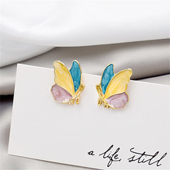 Teal & Yellow Enamel Butterfly Stud Earrings