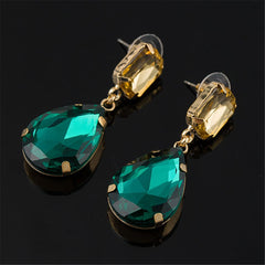 Green & Yellow Crystal Teardrop Earrings