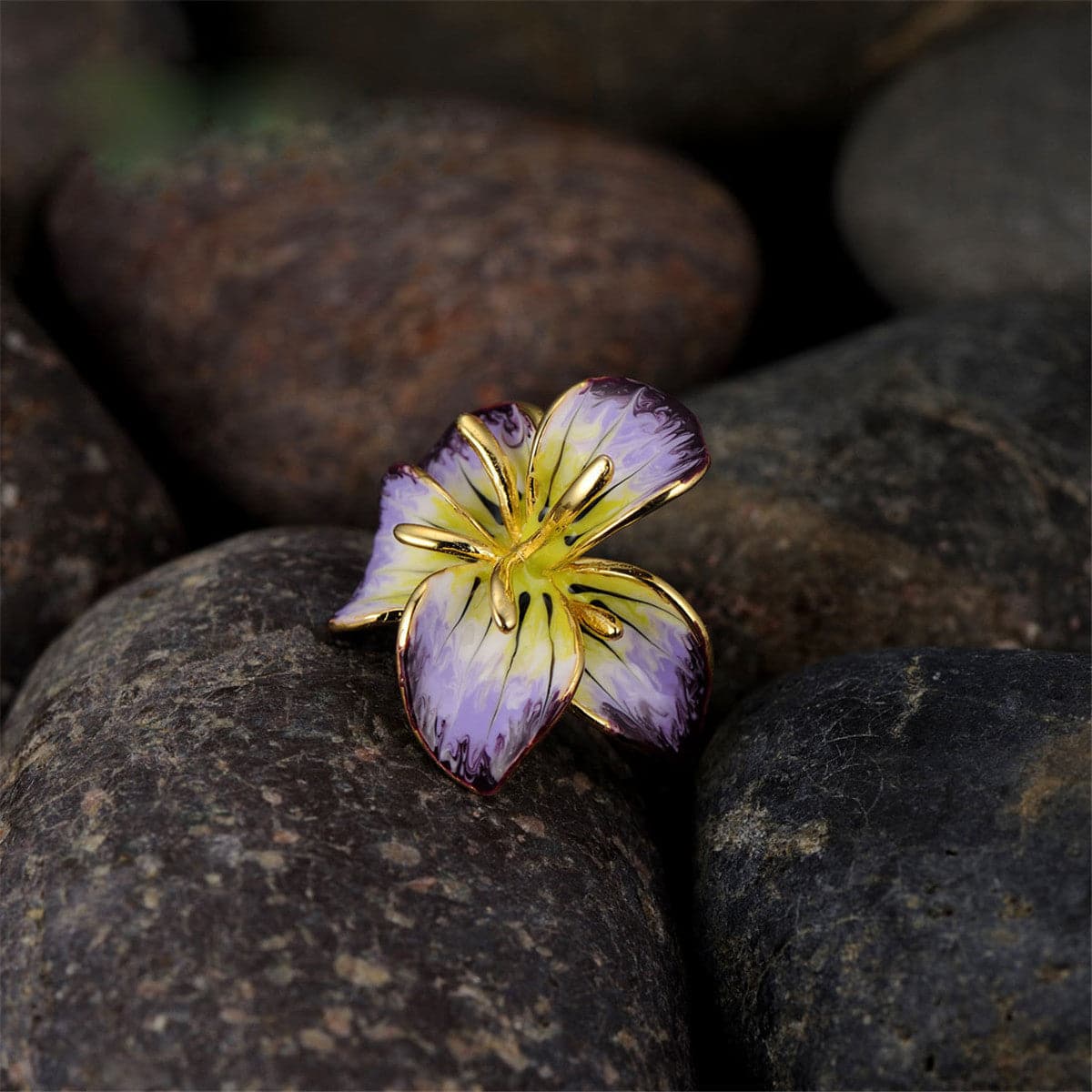 Purple & 18K Gold-Plated Flower Ring