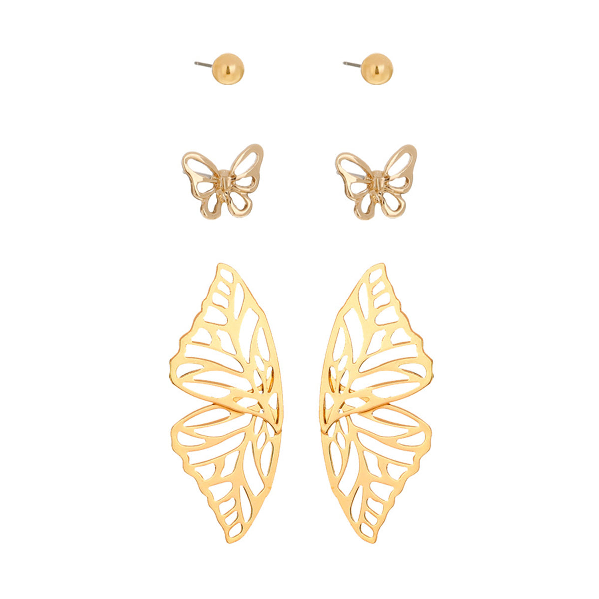 18K Gold-Plated Butterfly Stud Earrings Set, gold stud earrings for women, everyday style, side view