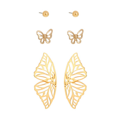 18K Gold-Plated Butterfly Stud Earrings Set, gold stud earrings for women, everyday style, side view