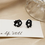 Black Enamel & Pearl Beauty Stud Earrings