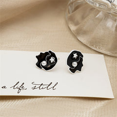 Black Enamel & Pearl Beauty Stud Earrings