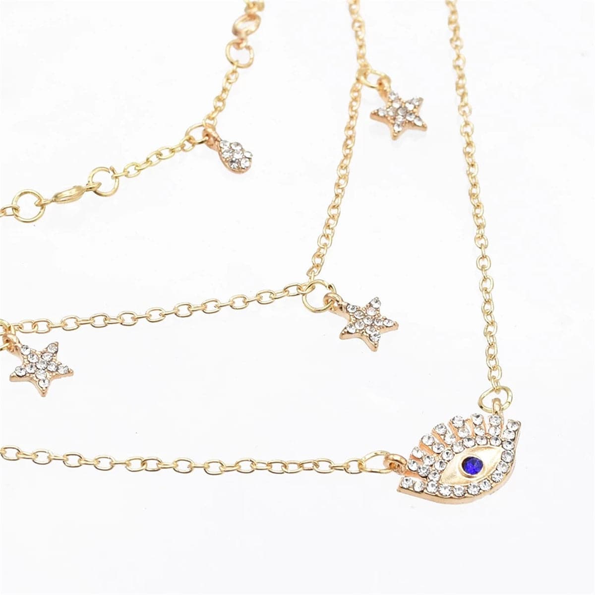 Cubic Zirconia & 18K Gold-Plated Star & Eye Layered Necklace