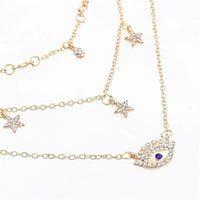 Cubic Zirconia & 18k Gold-Plated Star & Eye Layered Necklace