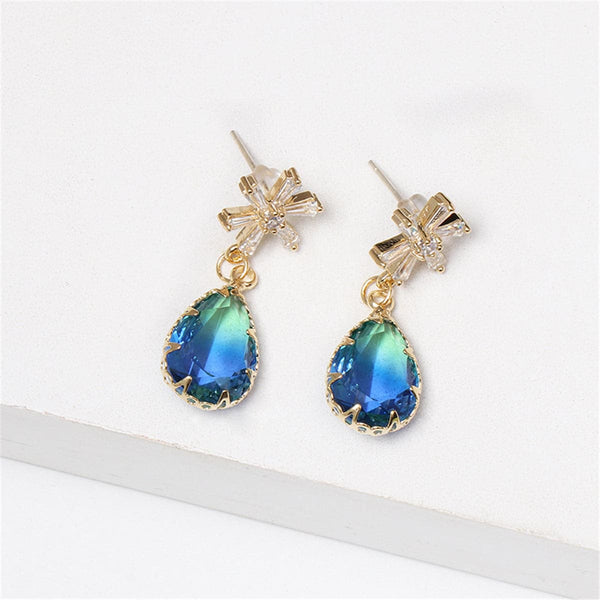 Cubic Zirconia & Blue Crystal Ombré Pear-Cut Drop Earrings