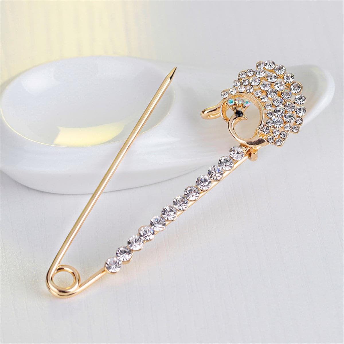 Cubic Zirconia & 18K Gold-Plated Pin Brooch