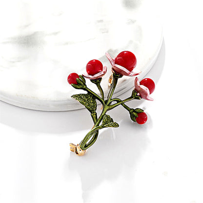 Red and Green Botany Brooch, brooch pin, everyday style, side view
