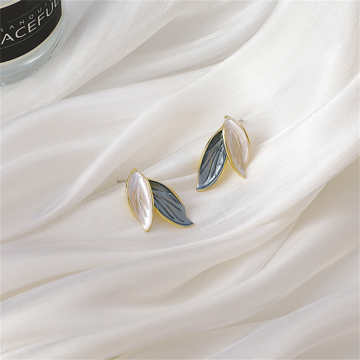 Enamel and 18K Gold-Plated Leaves Stud Earrings, gold stud earrings for women, everyday style, side view