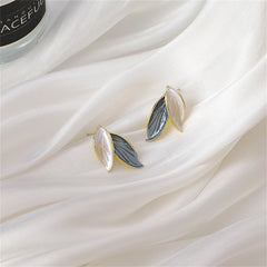 Enamel & 18K Gold-Plated Leaves Stud Earrings