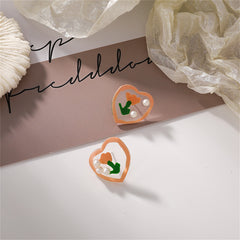 Pearl & Resin Floral Heart Stud Earrings