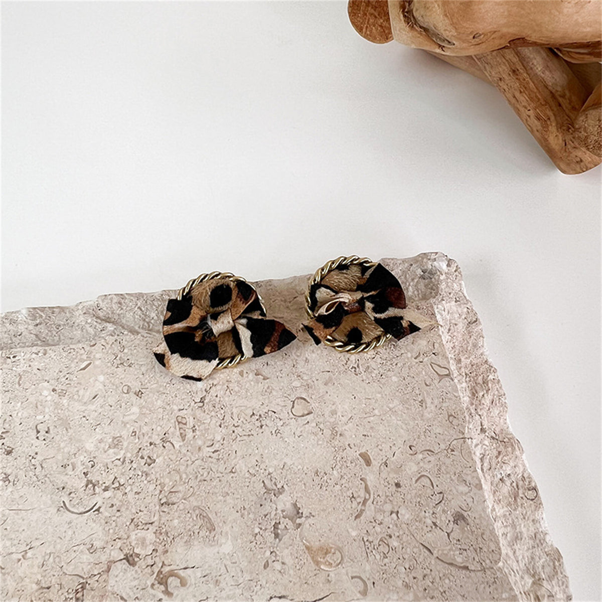 Polystyrene & Silk 18K Gold-Plated Leopard Print Round Stud Earrings