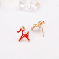 Cubic Zirconia & Enamel 18K Gold-Plated Red Nose Reindeer Stud Earrings