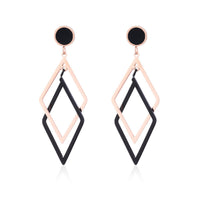 Black & 18k Rose Gold-Plated Rhombus Drop Earrings