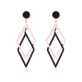 Black & 18k Rose Gold-Plated Rhombus Drop Earrings
