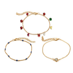 Cubic Zirconia & 18K Gold-Plated Triangle Charm Anklet Set