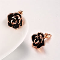 Black & 18k Rose Gold-Plated Rose Stud Earrings - streetregion