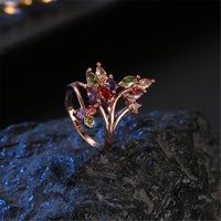 Jewel-Tone Cubic Zirconia & 18k Rose Gold-Plated Statement Ring - streetregion