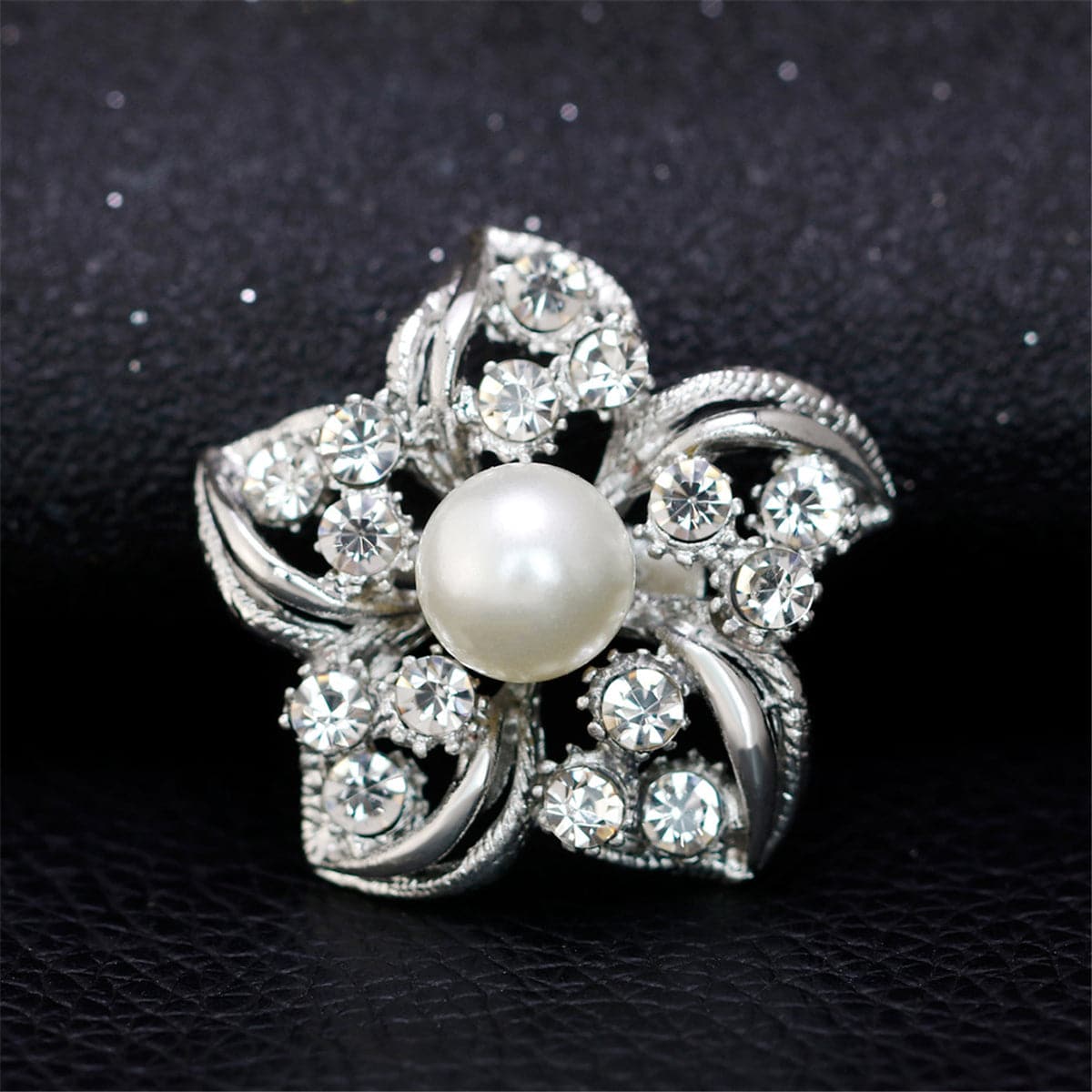 Cubic Zirconia & Pearl Silver-Plated Blossom Brooch