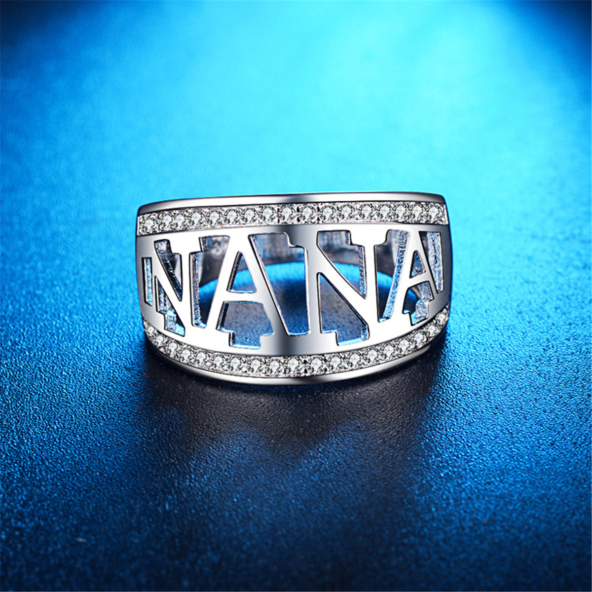 Cubic Zirconia and Silver-Plated 'Nana' Ring, silver statement rings for women, vintage-inspired design, side view