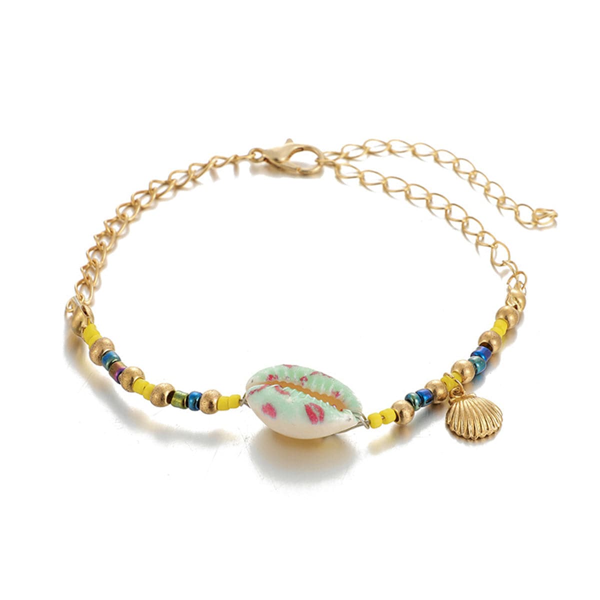 Shell & 18K Gold-Plated Beaded Charm Anklet