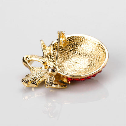 Cubic Zirconia and 18K Gold-Plated Botany Apple Brooch, gold brooch pin, everyday style, side view
