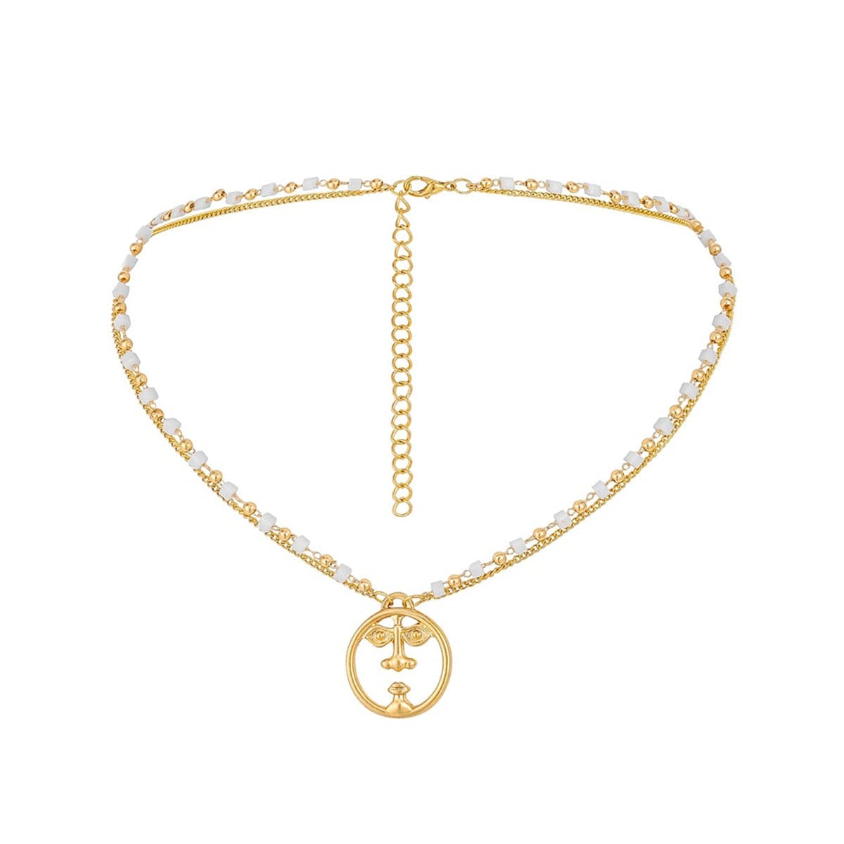 White Resin & 18K Gold-Plated Face Layered Pendant Necklace