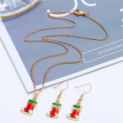 Red Enamel and 18K Gold-Plated Stocking Pendant Necklace and Drop Earrings, gold drop earrings for women, side view