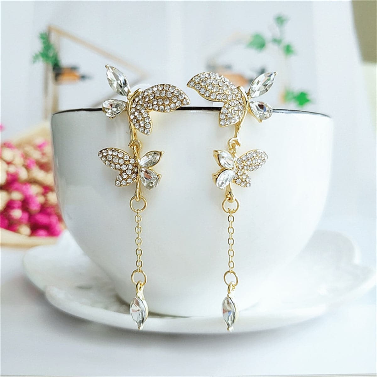 Crystal & Cubic Zirconia Butterfly Drop Earrings