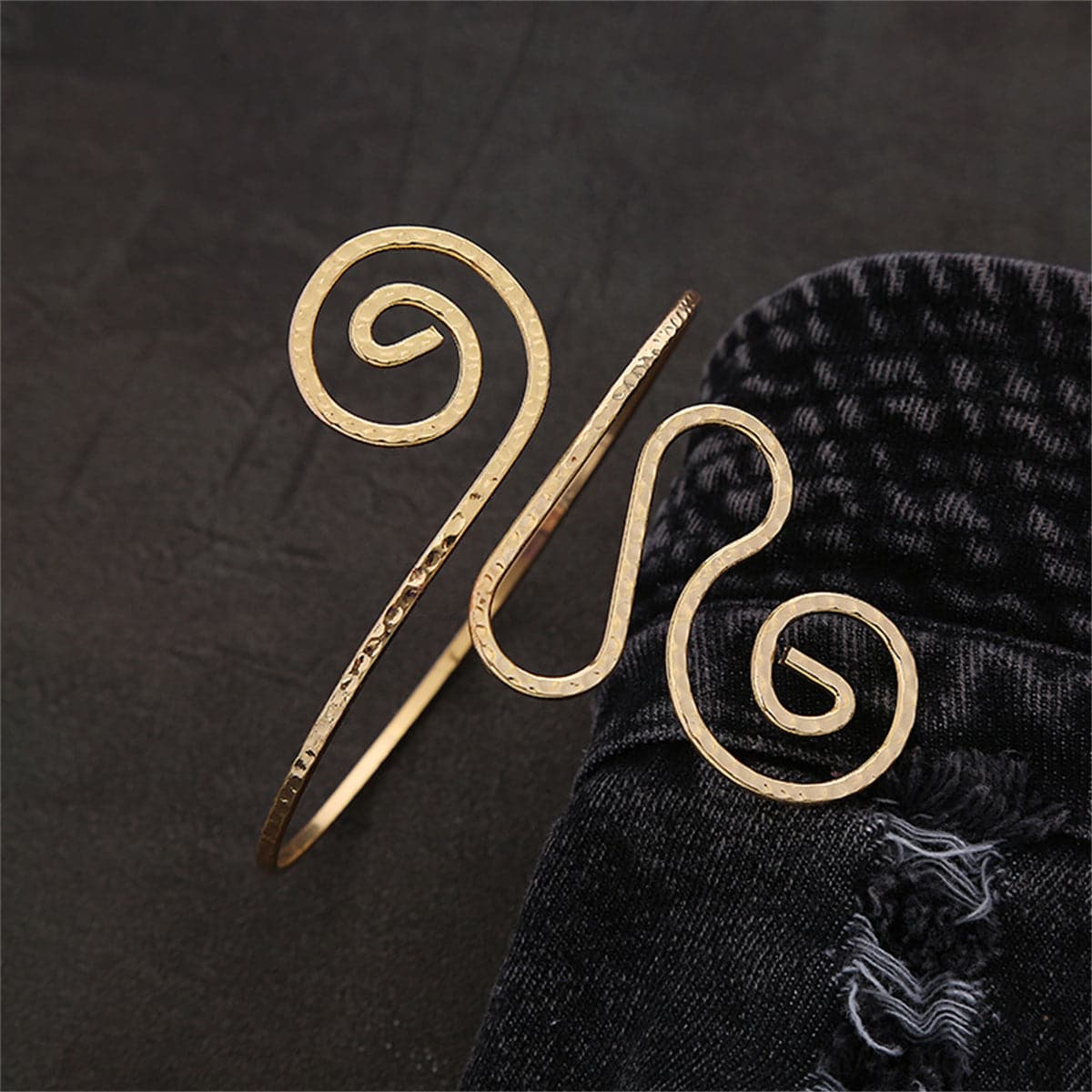 18K Gold-Plated Open Swirl Arm Cuff, everyday style, detail close-up