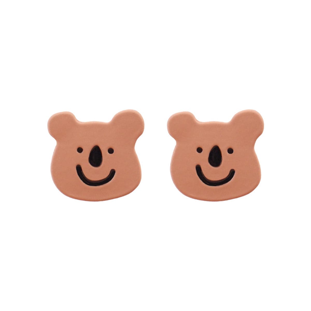 Brown Enamel & Silver-Plated Bear Stud Earrings