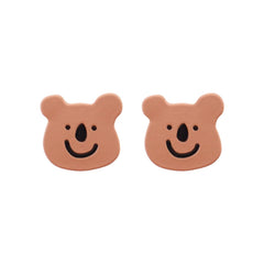 Brown Enamel & Silver-Plated Bear Stud Earrings